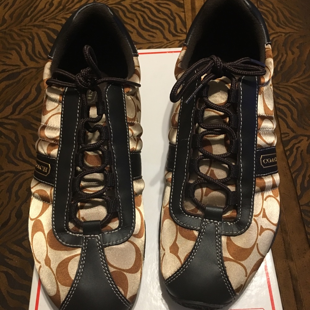 NEW COACH Kirby Sateen Khaki/brown sneakers, 9.5